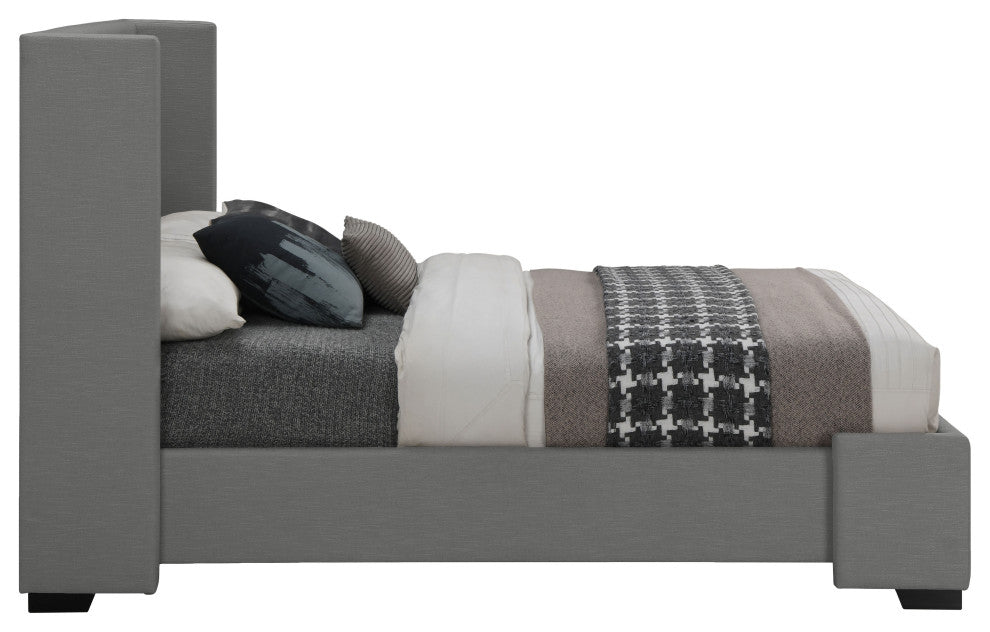 Oxford Linen Textured Fabric Upholstered Bed, Gray, Queen