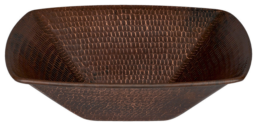 14-in Square Wire Rim Vessel Hammered Copper Bathroom Sink