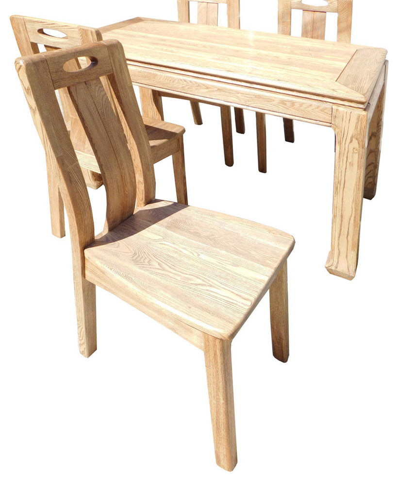 Oriental Light Wood Dining Table 4 Chairs Set Hcs1555