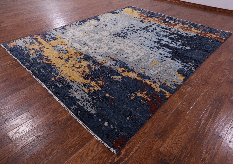 9' 3" X 11' 6" Modern Handmade Abstract Wool Rug Q11742