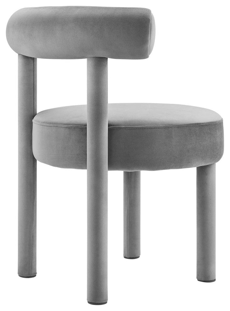 Toulouse Performance Velvet Dining Chair, Curved Round Bolster Side Chair, Grey