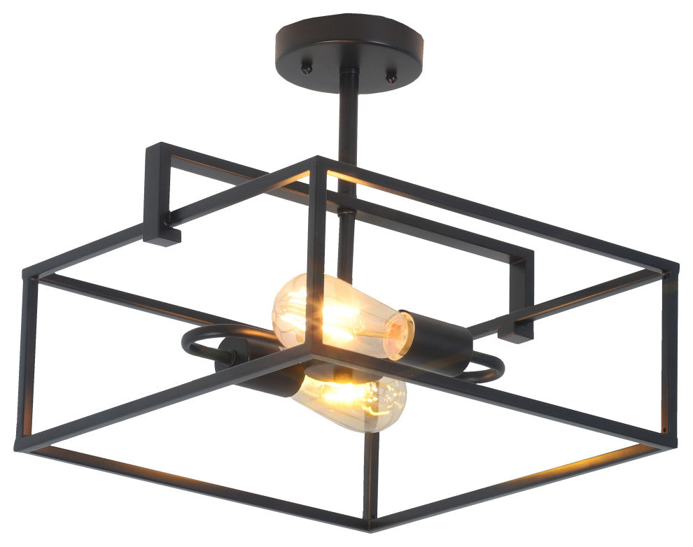 Chloe Lighting Nolan Farmhouse 2-Light Black Square Semi-Flush Pendant