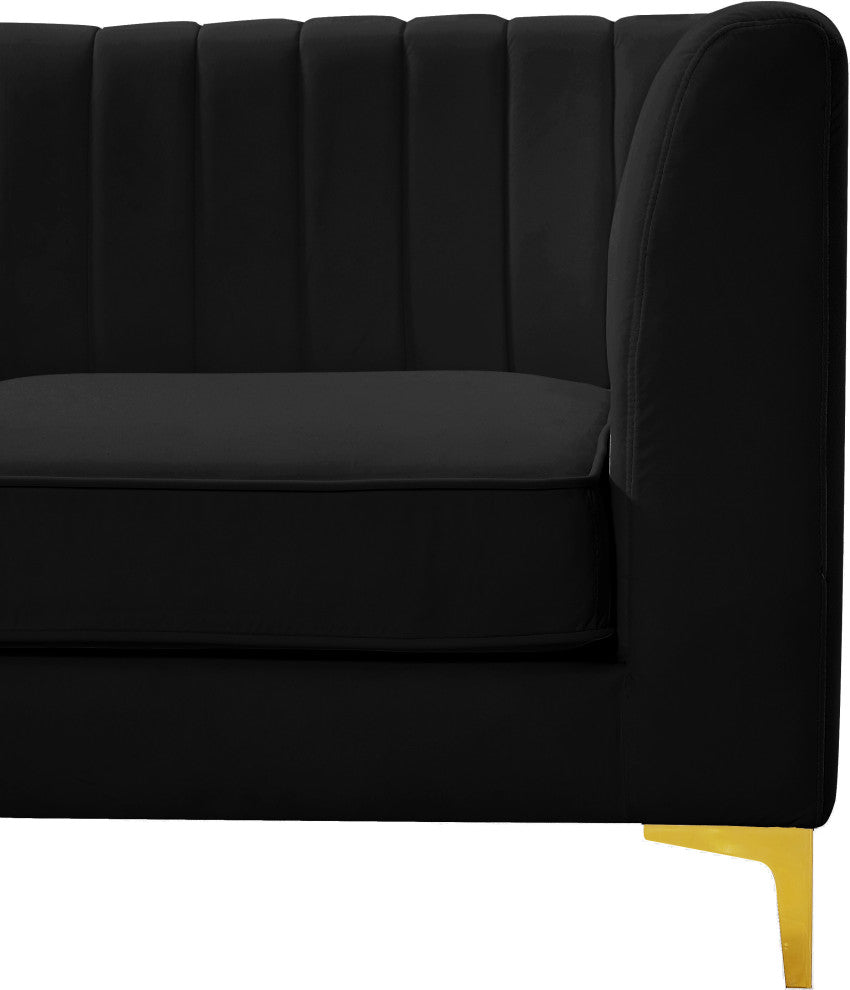 Alina Velvet Modular U-Shaped Sectional, Black, 6-Piece: 4 Armless Chair, 2 Corner Chair