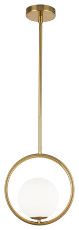 1-Light Halogen Pendant AB Finish With White Glass