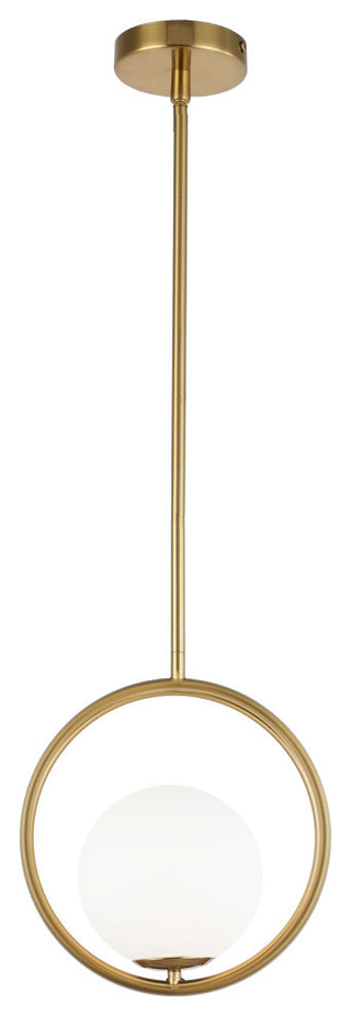 1-Light Halogen Pendant AB Finish With White Glass