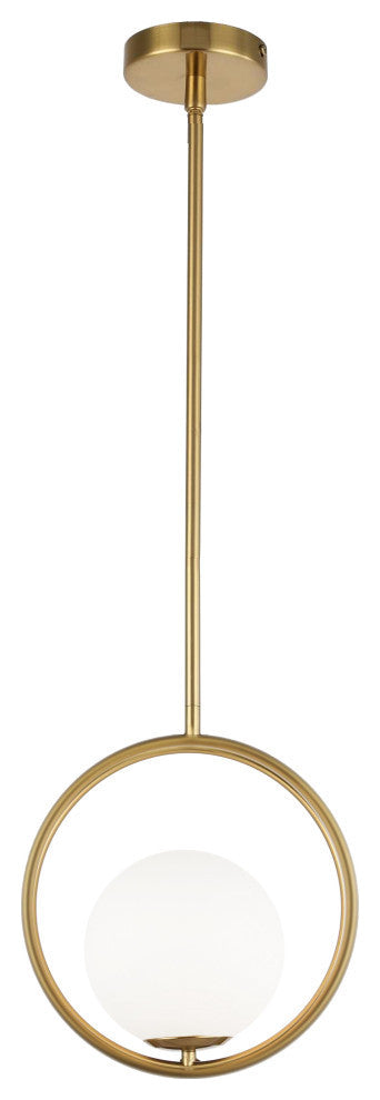 1-Light Halogen Pendant AB Finish With White Glass