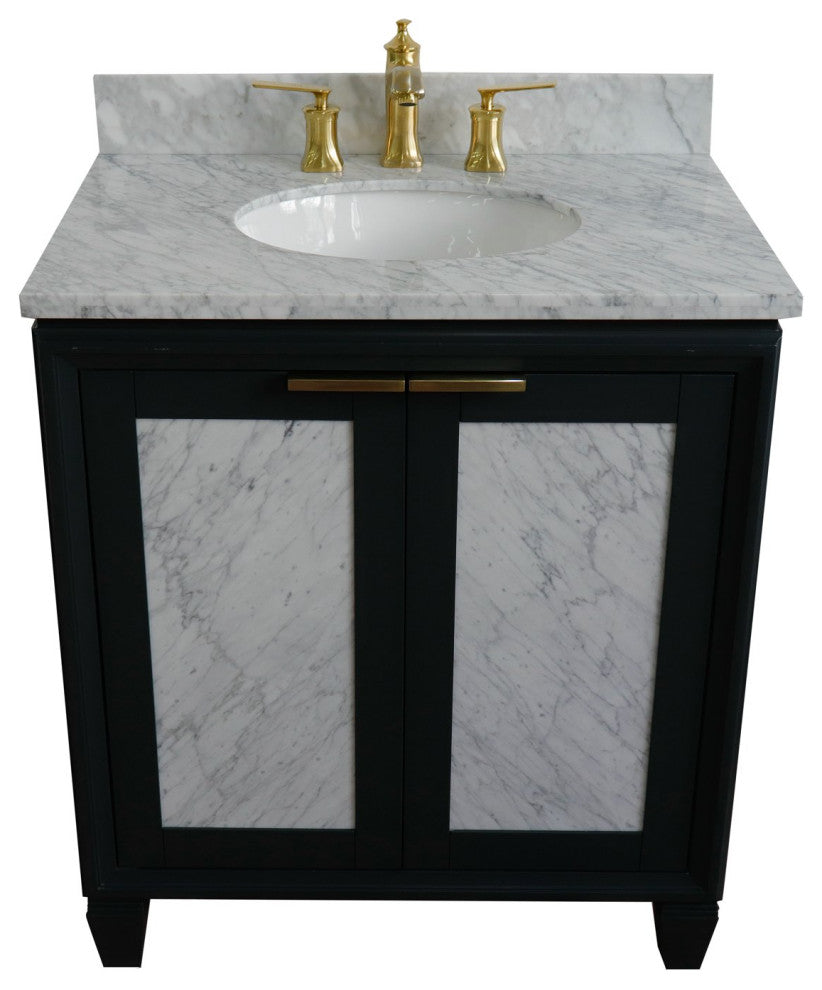 31" Single Sink Vanity, Dark Gray Finish With White Carrara Marble