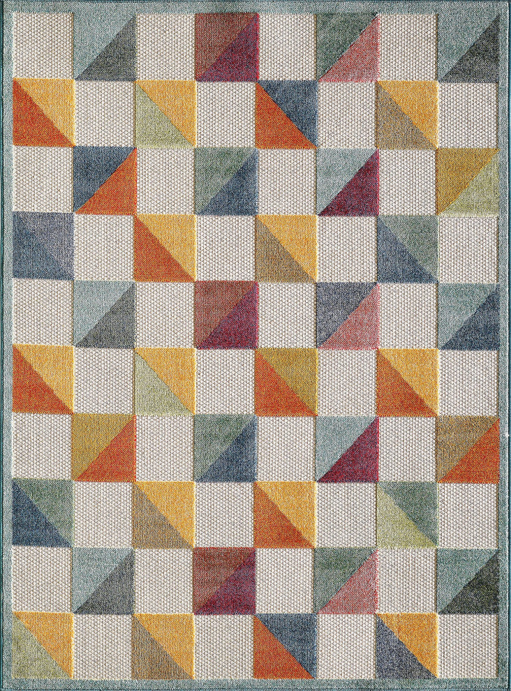 Calla Scope Indoor/Outdoor Rug, Ivory/Multi, 6'7 X 9'