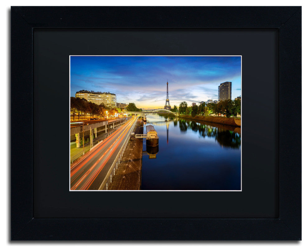 ''Blue Hour in Paris'' Matted Framed Canvas Art by Mathieu Rivrin