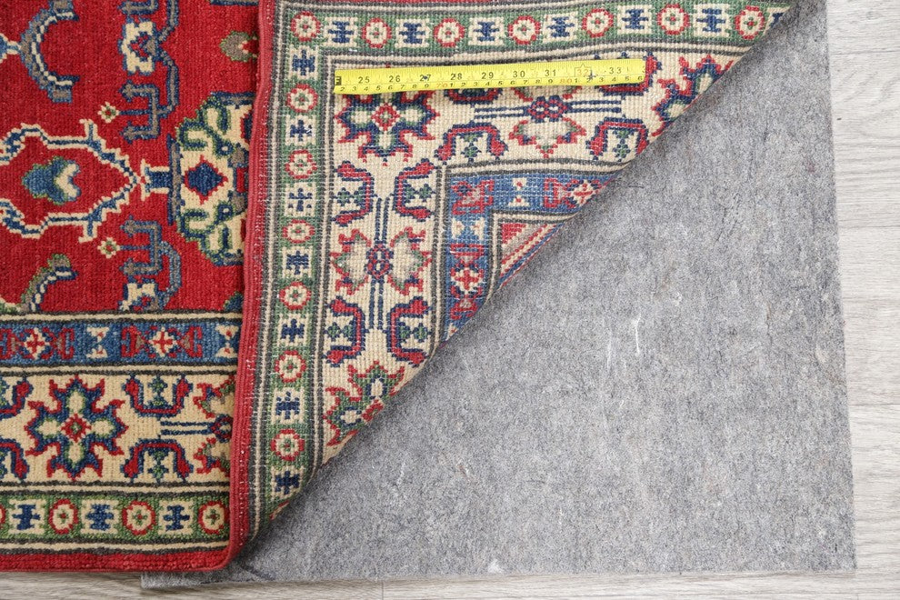 Hand Made Wool Pakistani Kazak Traditional Oriental Runner Rug, Red, 9'9"X2'10"