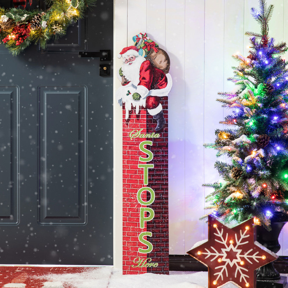 42"H Wood "Santa Stops Here" Porch Decor