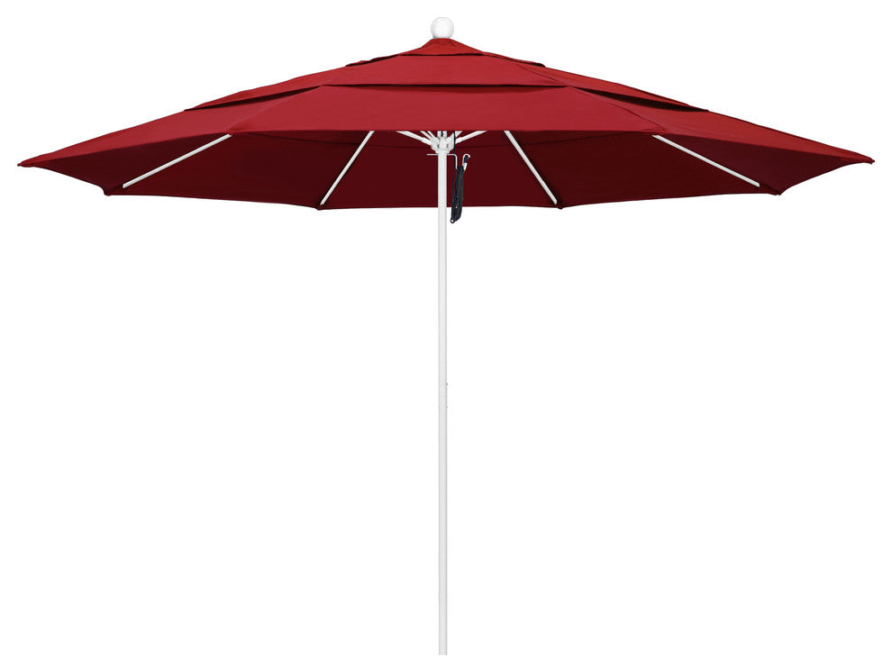 11' Fiberglass Umbrella With White Frame, Red, 11'