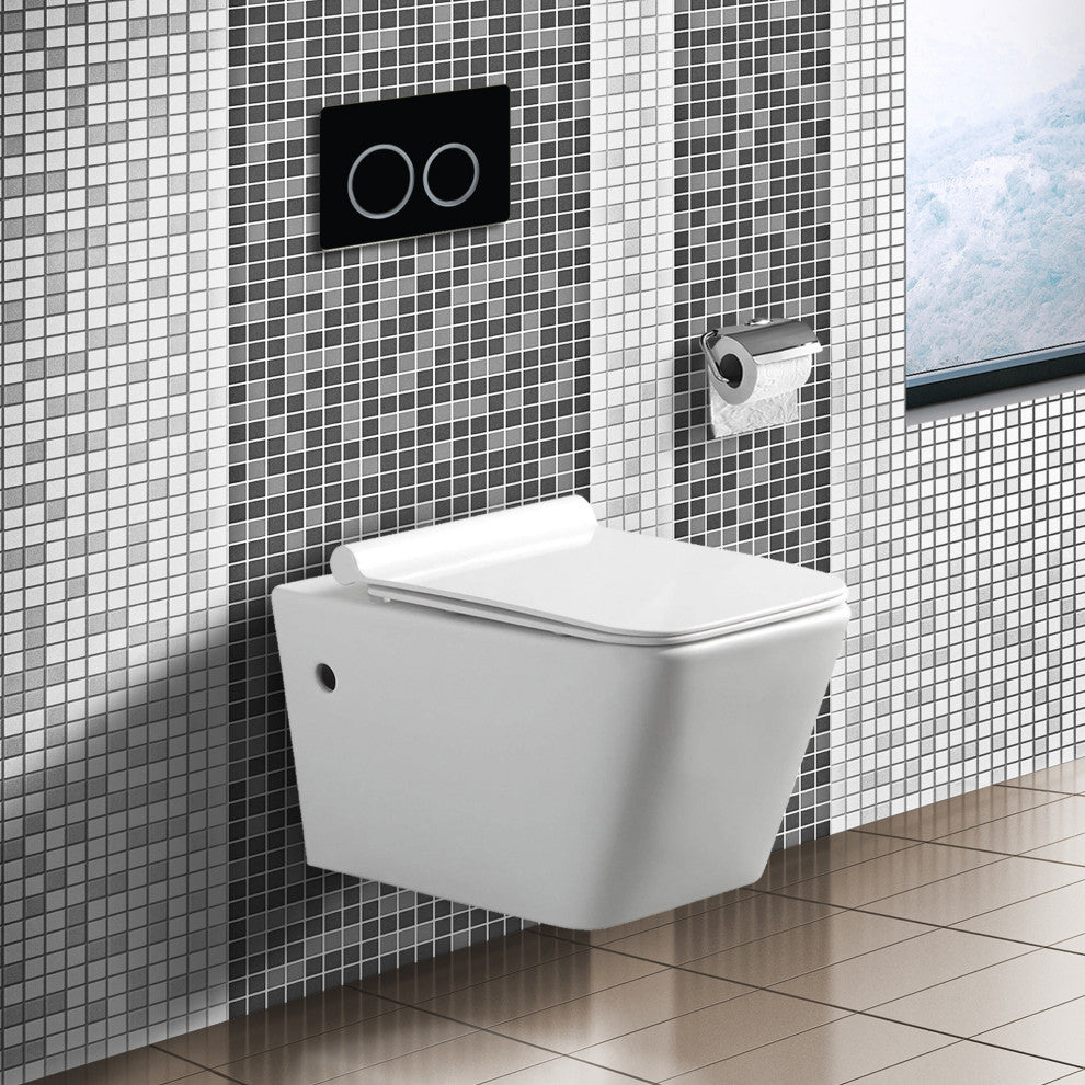 In-Wall Toilet Set, 2"x6" Carrier and Tank, Black Round Actuators
