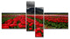 Rows of Bright Ruby Red Tulips, Large Landscape Canvas Art, 60"x32", 4 panels