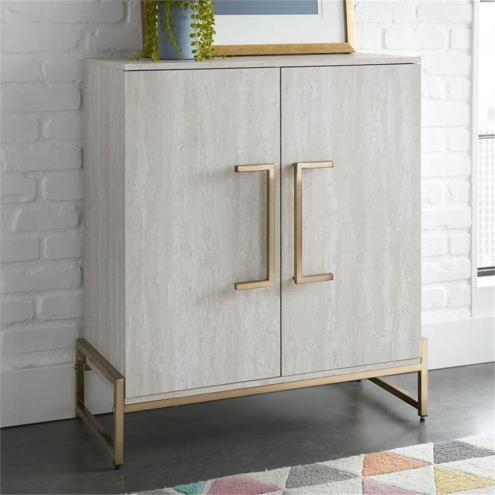 Catania Modern Silver Faux Marble and Gold Metal Base Wine Cabinet