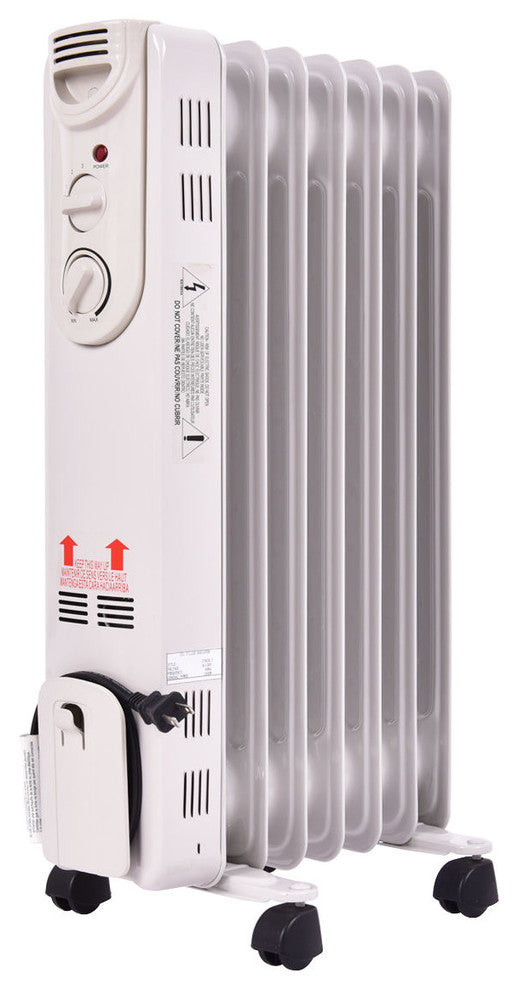 Costway 1500W Electric Oil Filled Radiator Space Heater 5-Fin Thermostat Room