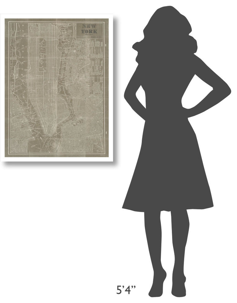 "Blueprint Map New York Taupe" Digital Paper Print by Sue Schlabach, 26"x34"