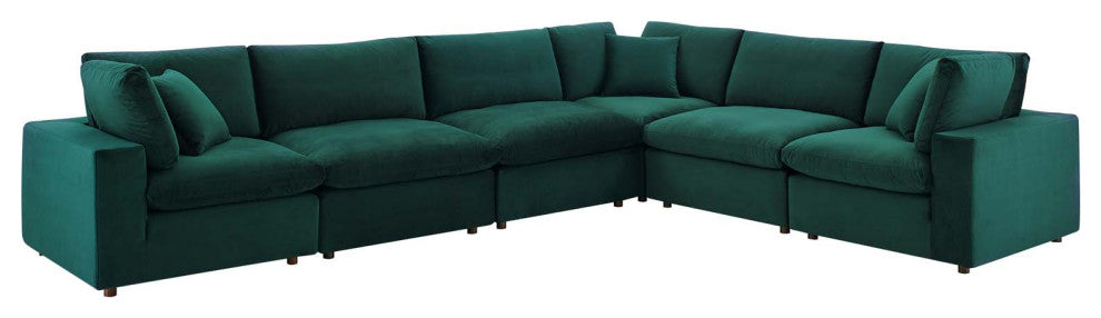 Sectional Sofa Set, Velvet, Green, Modern, Living Lounge Hotel Lobby Hospitality