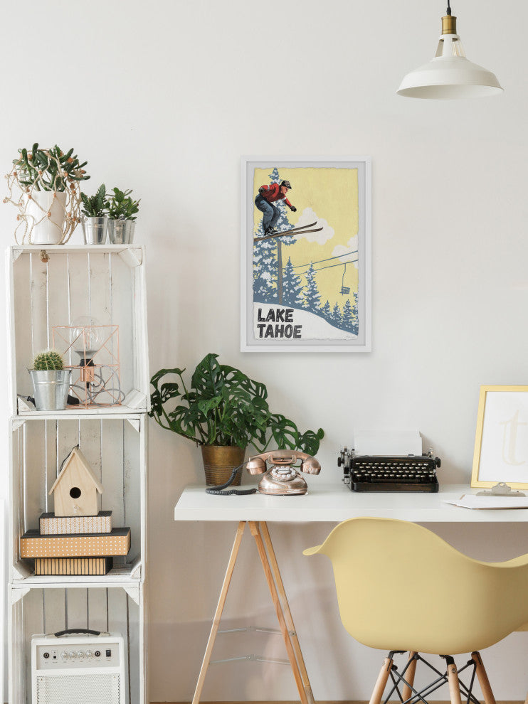 "Ski Jump at Lake Tahoe" Framed Painting Print, 16x24