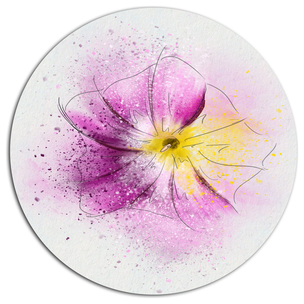 Purple Flower Sketch With Splashes, Floral Disc Metal Wall Art, 11"