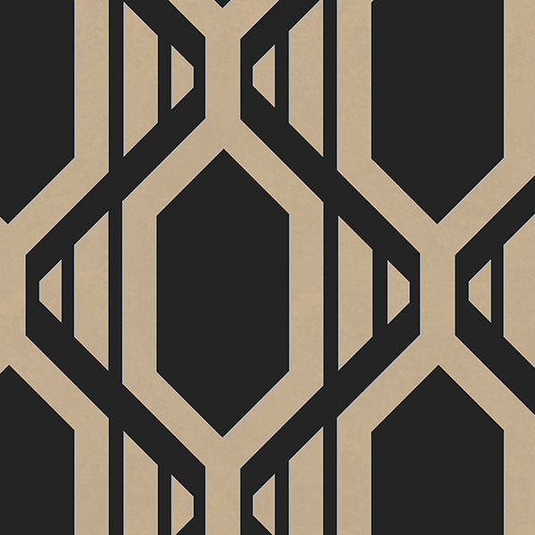 Large-Scale Geometric Wallpaper, Semi-Reflective Black and Gold, Set of 5 Bolts