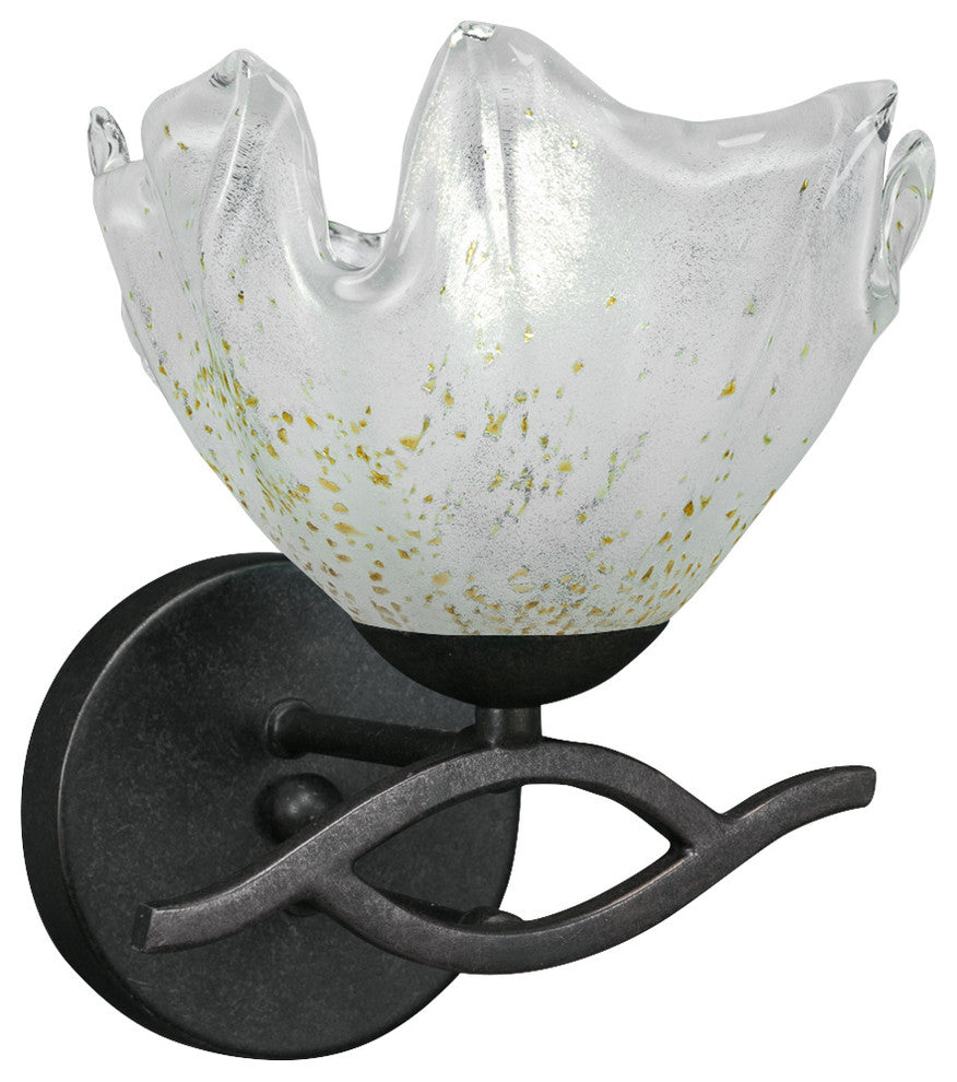 Revo Wall Sconce In Dark Granite, 7" Gold Ice Glass