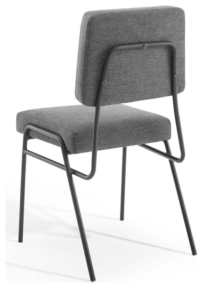Side Dining Chair, Fabric, Metal, Black Gray, Modern, Bistro Restaurant