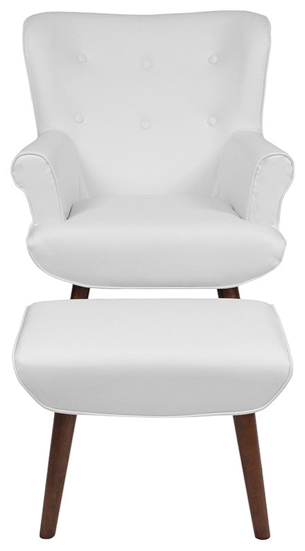 Bayton Upholstered Wingback Chair With Ottoman In White Leather