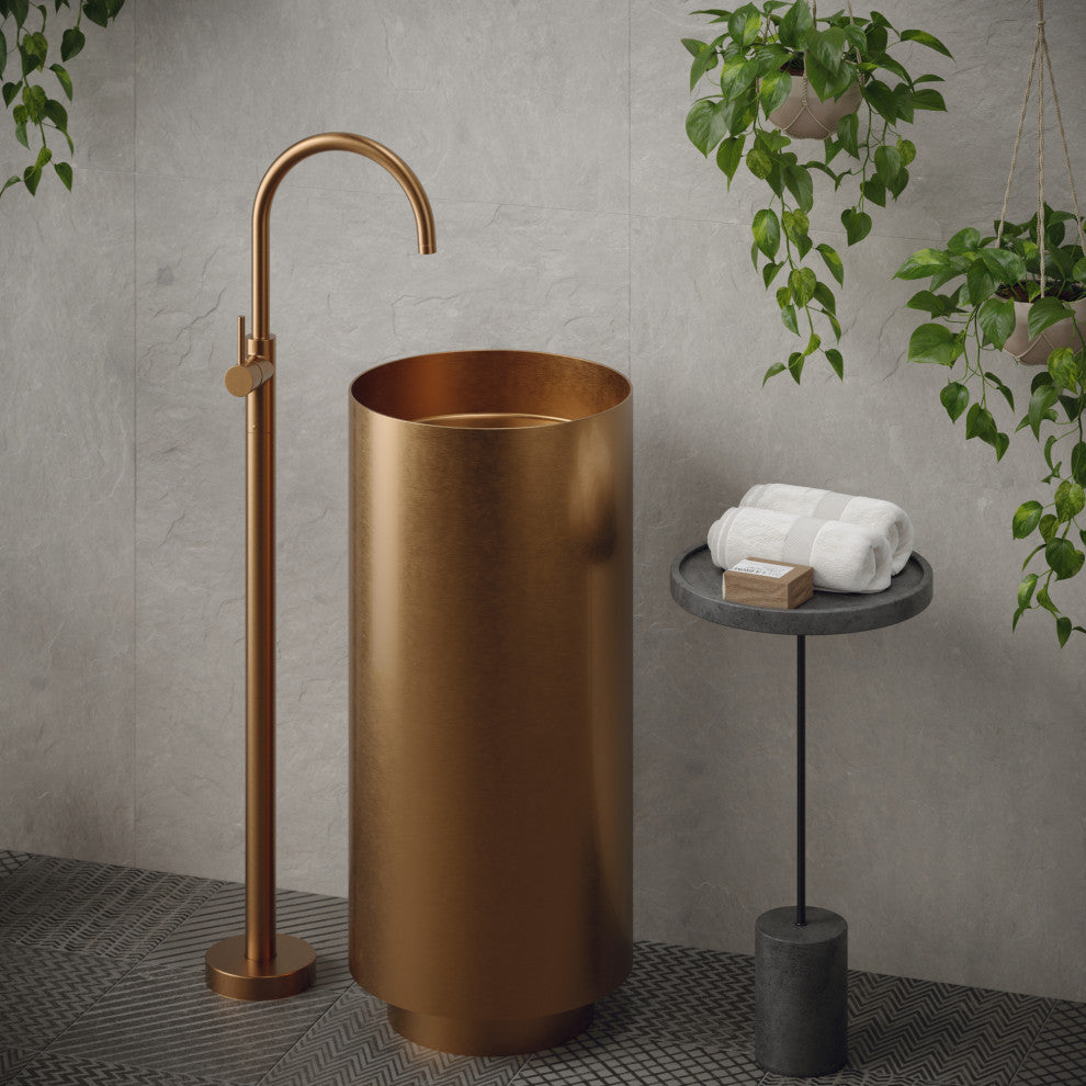 Karran Cinox Stainless Steel Round Pedestal Sink, Brushed Copper