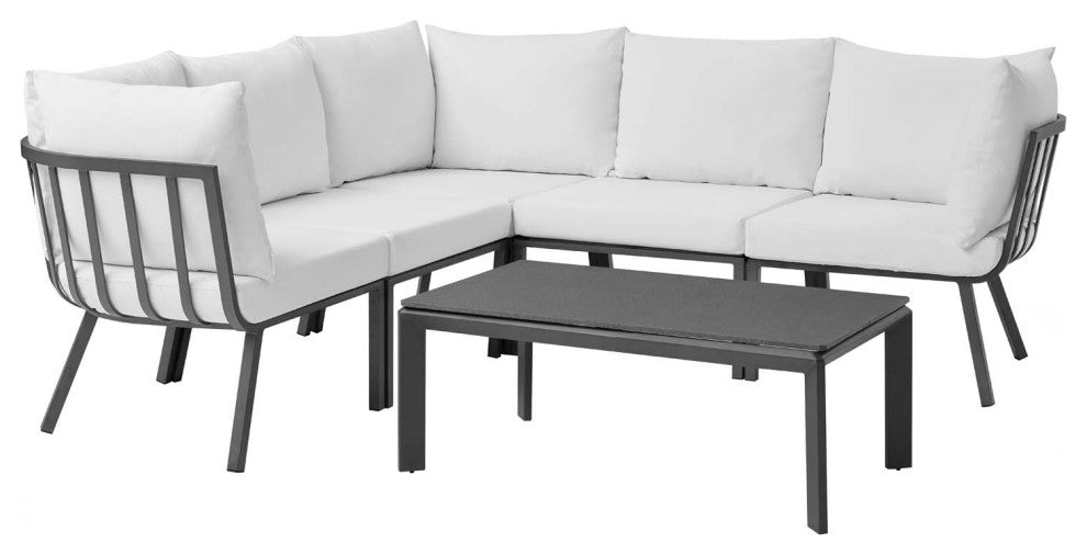 Lounge Sectional Sofa Chair Set, Aluminum, Metal, Gray White, Outdoor