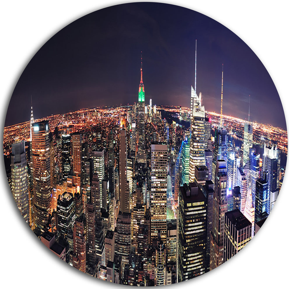 Nyc Manhattan Aerial View, Cityscape Photo Disc Metal Wall Art, 11"
