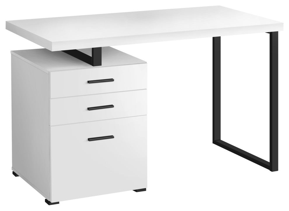 Computer Desk, Home Office, Laptop, Storage Drawers, 48"L, Work, Metal, White