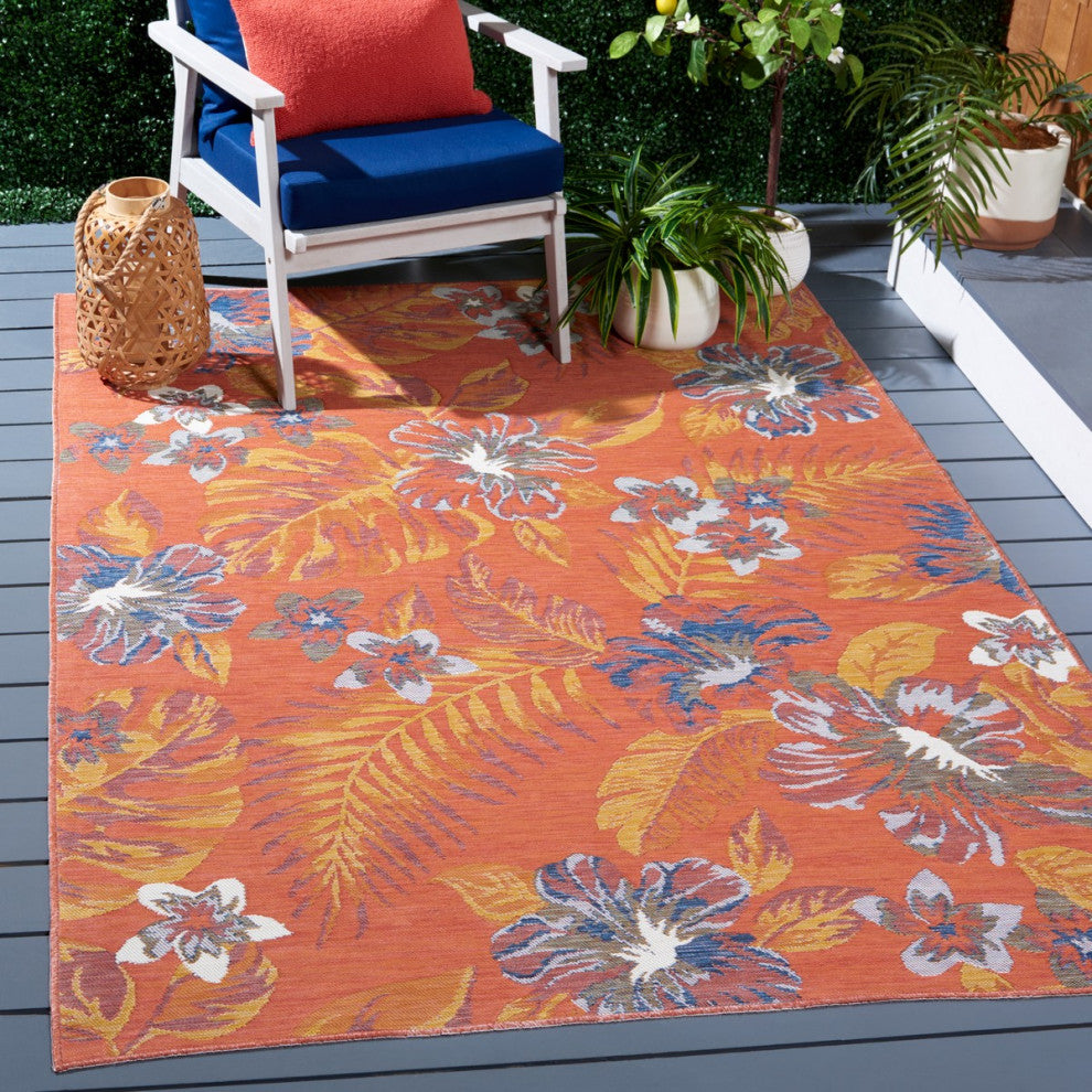 Safavieh Sunrise Collection SUN671 Indoor-Outdoor Rug, Ivory/Rust Blue, 4'x5'7"