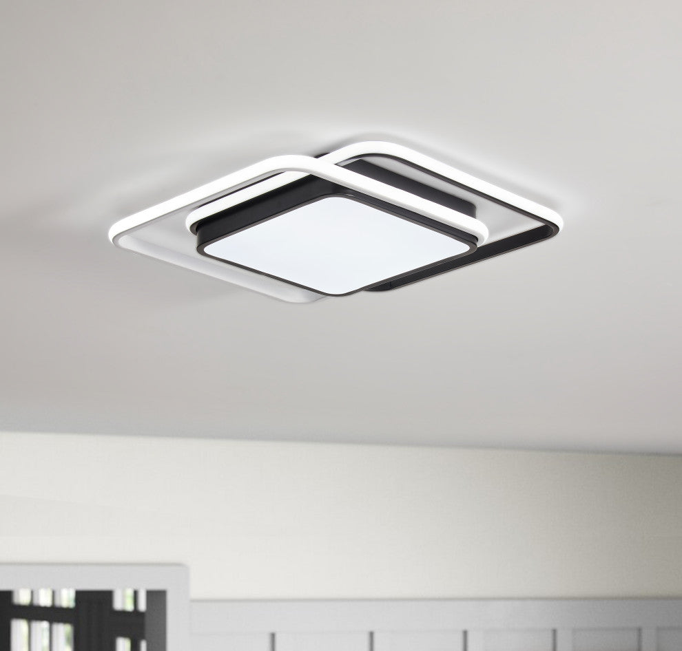 2-Light LED Rectangular Flush Mount Ceiling Light Fixture, Black & White