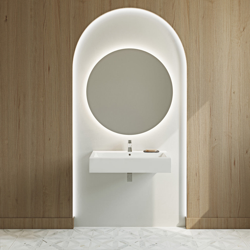 Voltaire Wide Rectangle Wall-Mount Sink, Shiny White