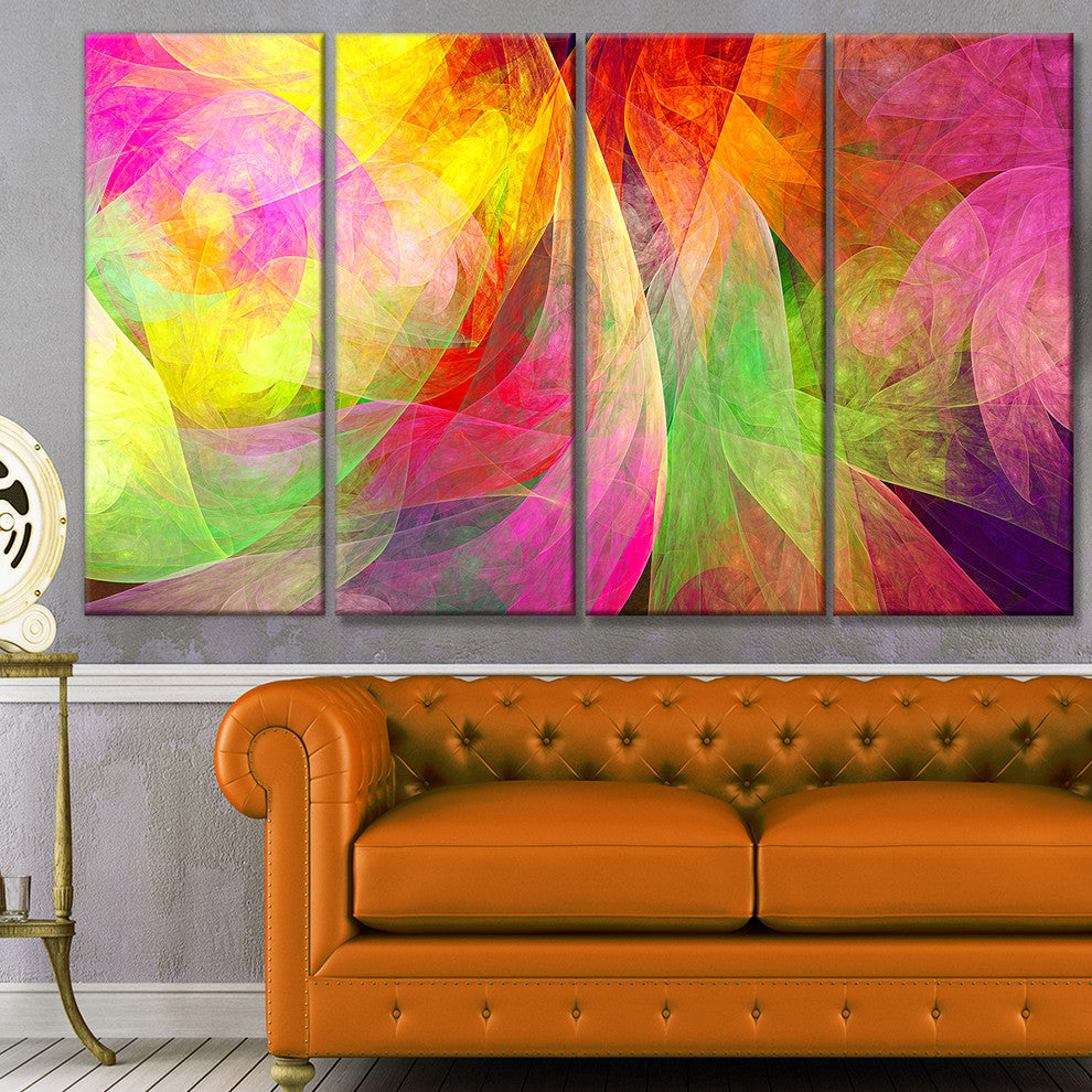 Spectacular Multi Color Pattern, Floral Canvas Art Print, 48"x28", 4 Panels