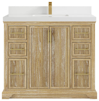 Alys Teak 42 Single Sink Bathroom Vanity Whitewashed 2" White Quartz
