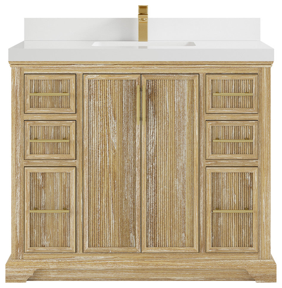 Alys Teak 42 Single Sink Bathroom Vanity Whitewashed 2" White Quartz