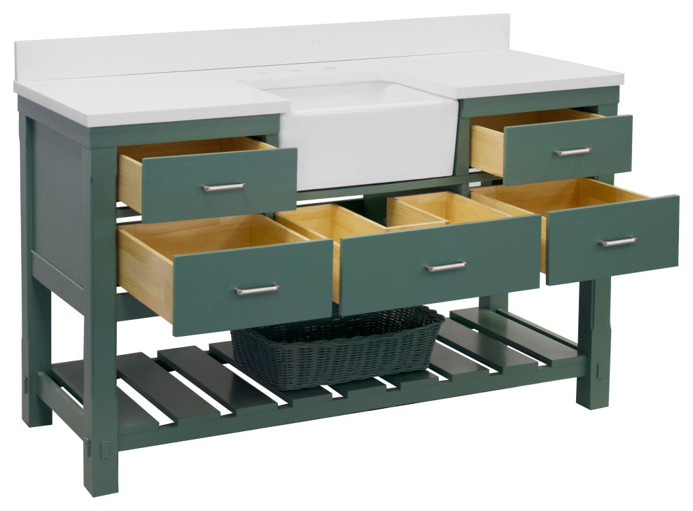 Charlotte 60" Bathroom Vanity, Sage Green, Quartz, Single