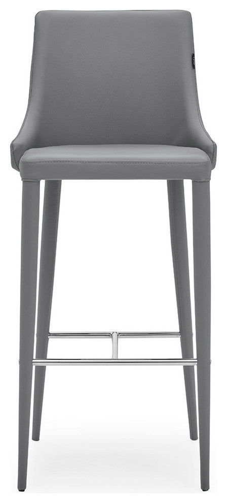 Jillian Gray Leatherette Bar Stool with Stainless Steel Base