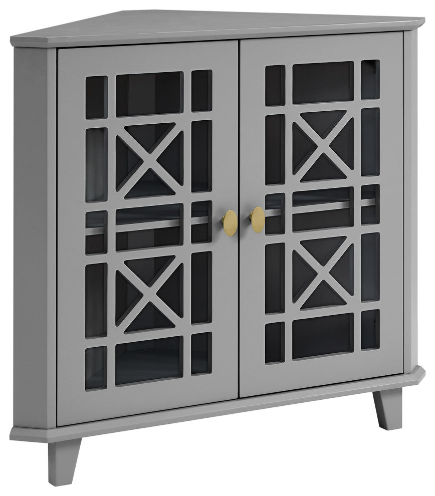 Gwen Fretwork Corner Accent Cabinet - Grey