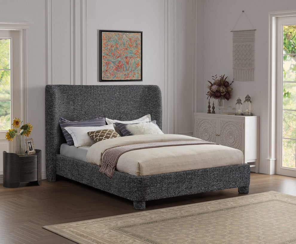 Penny Bed, Black, King, Linen Textured Fabric