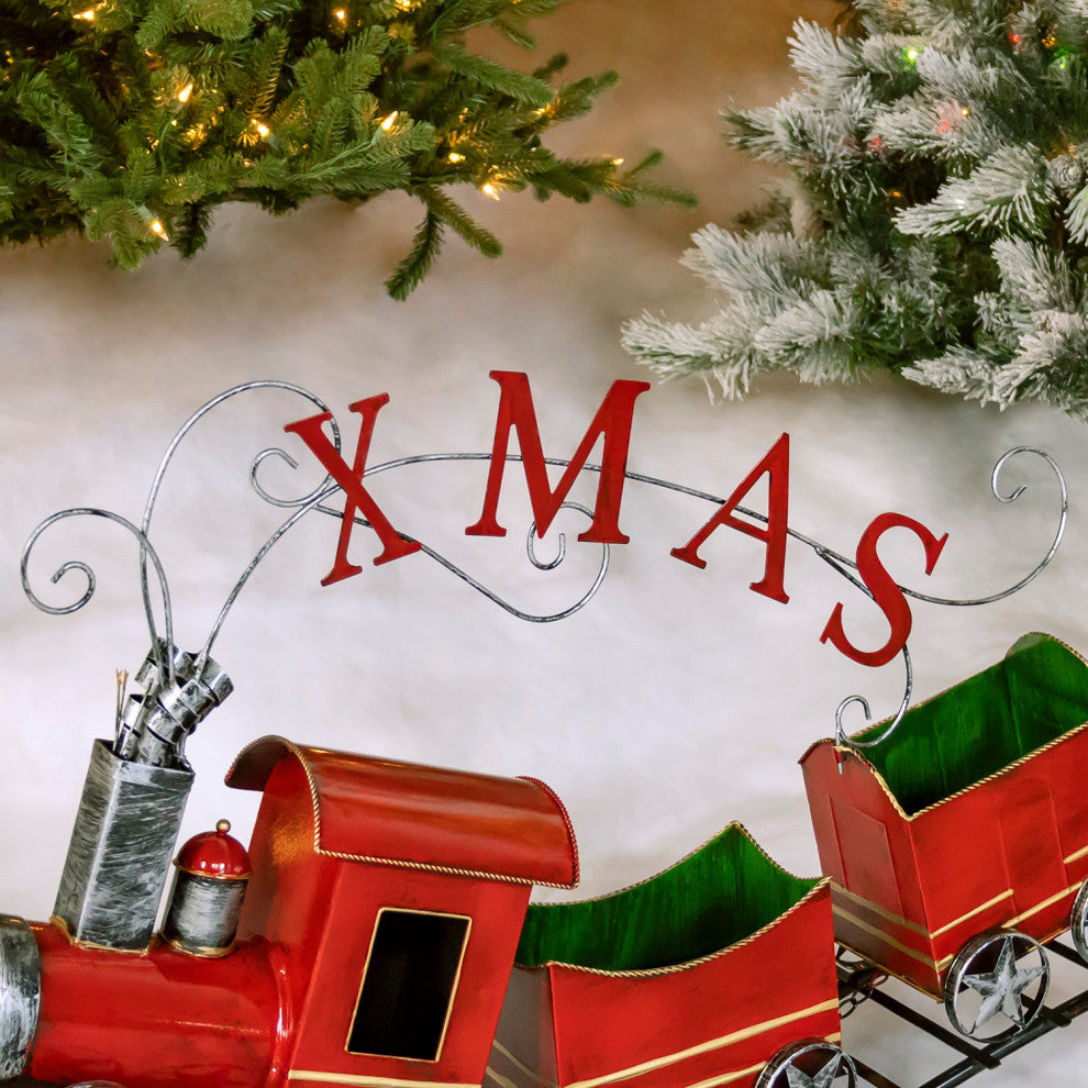 Metal Christmas Train With 2 Carts on Track
