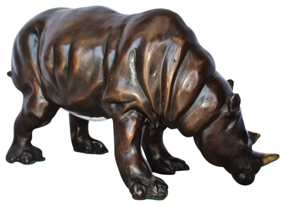 Relaxed Rhino bronze statue -  Size: 16"L x 9"W x 8"H.