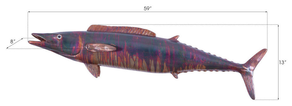 Wahoo Fish Wall Sculpture, Copper Patina