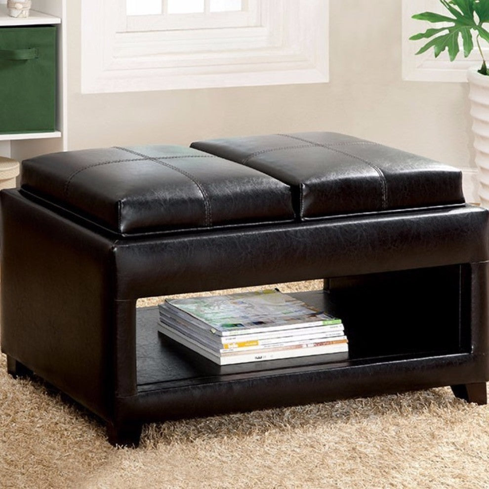 Tray Top Ottoman With Open Shelf, Brown