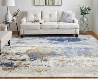 Takara Modern Abstract, Blue/Orange/Ivory, 2'x3' Accent Rug