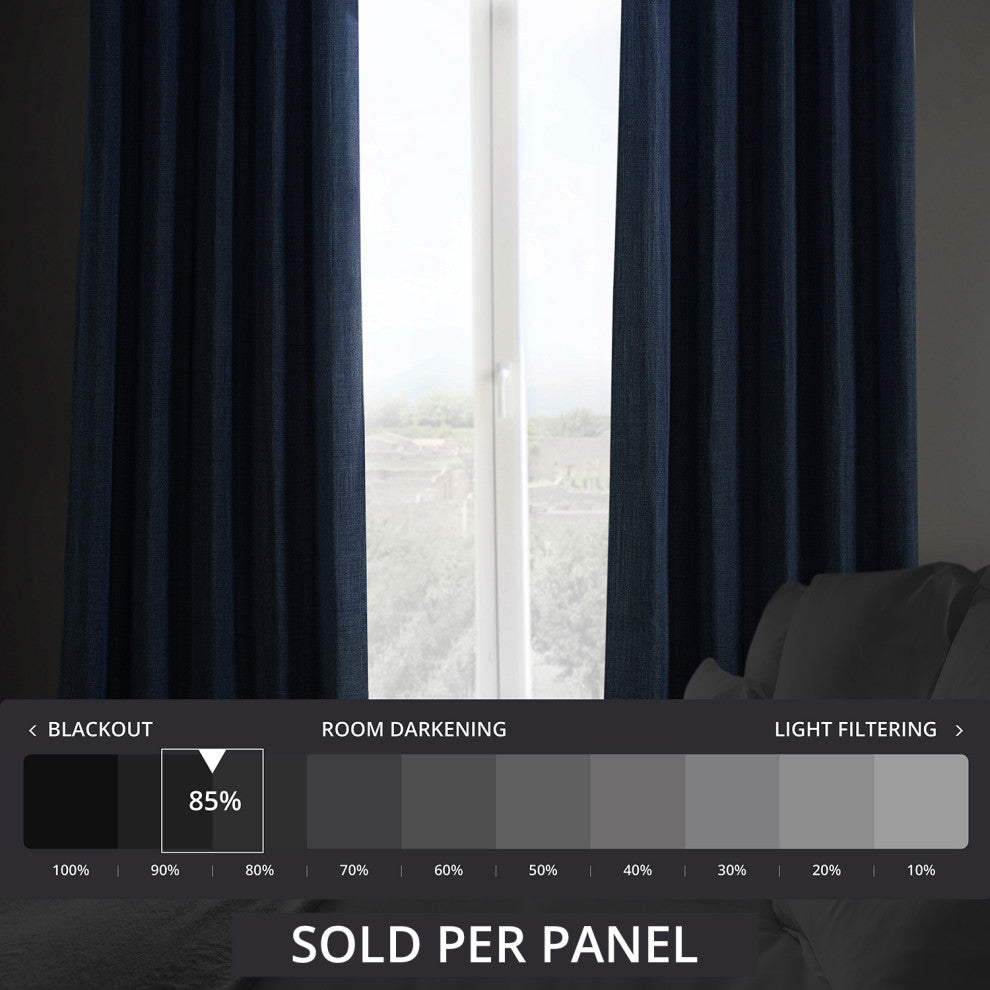 Faux Linen Darkening Curtain Single Panel, Indigo, 50"x120"