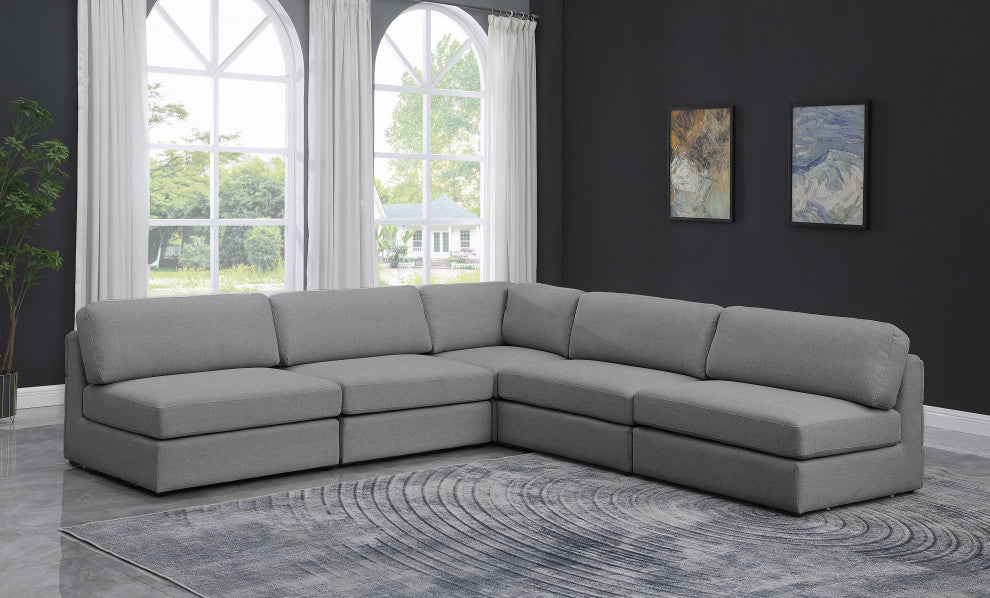 Beckham Linen Textured Fabric 5-Piece Modular L-Shaped Sectional, Grey