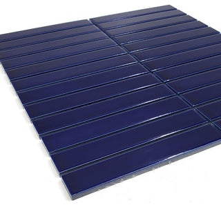 Gio Cobalt Blue Glossy 1" X 6" Stacked Linear Porcelain Mosaic Tile, 55 Sheets